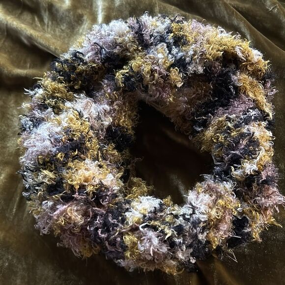 Hand Crafted silk and nylon stretch headband cowl green black mocha ivory Large - Picture 3 of 13